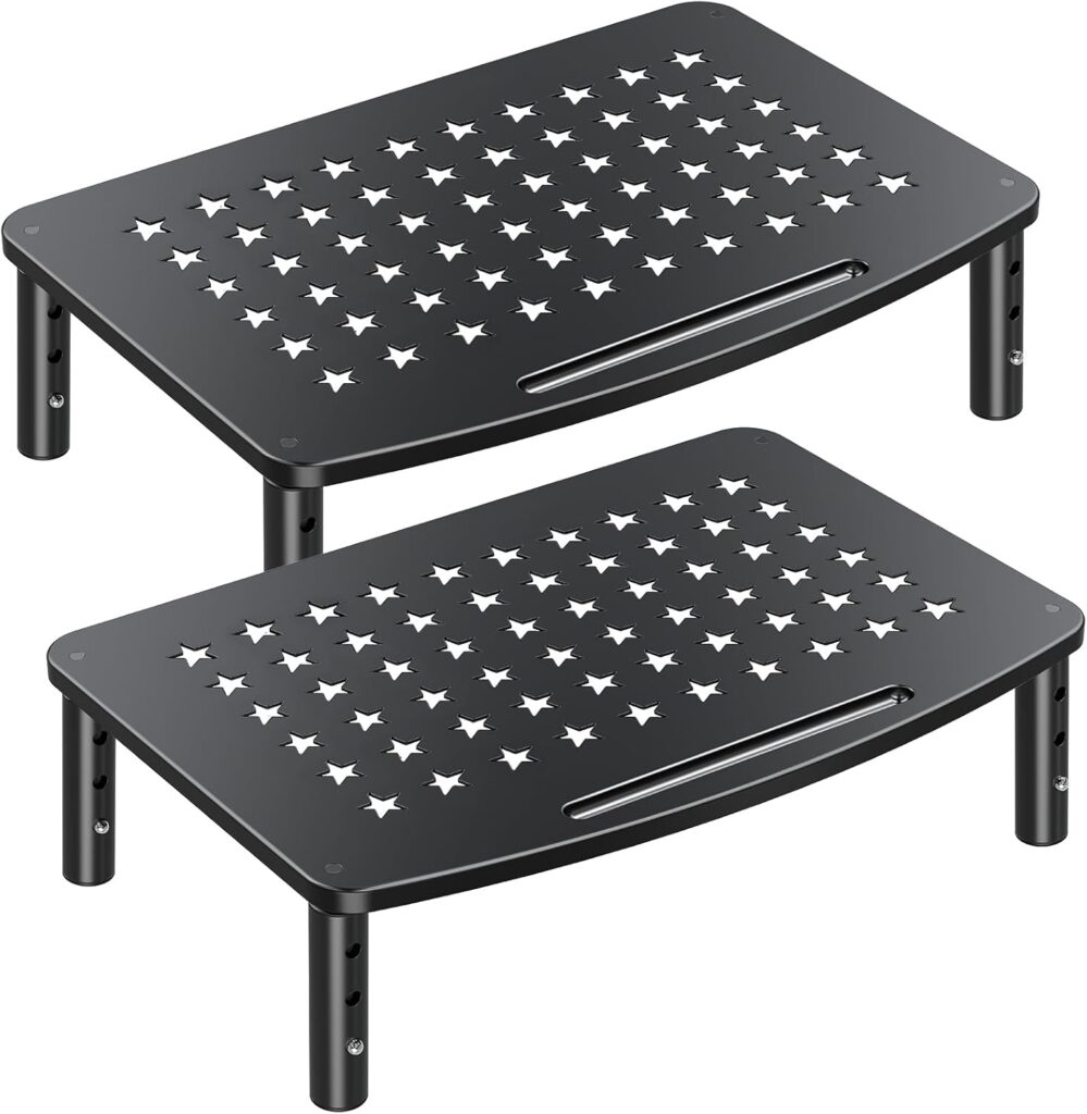 Zimilar 2 Pack Monitor Stands, 3 Height Adjustable Riser for Laptop, Printer, iMac, PC, Premium Metal Stand for 2 Monitors