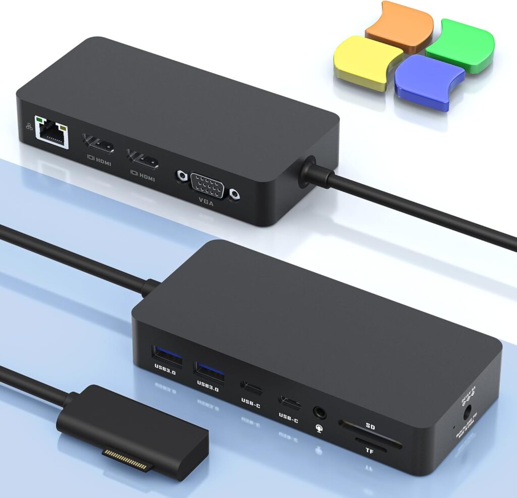 Microsoft Surface Docking Station with Triple Displays 2 HDMI+VGA, 12 in 1 Surface Dock for Surface Pro 11/10/9/8/X/7/6/5/4/3, Surface Laptop 6/5/4/3/2/1, Surface Laptop Go 3/2/1, Surface Book