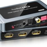 8K@60Hz HDMI Splitter 1×2 with Audio Extractor for Soundbar, HDMI 1 In 2 Out with Optical, Coaxial & 3.5mm, Support 4K@120Hz, HDR10+, VRR, ALLM, 48Gbps, Dolby Atmos 7.1CH, HDCP 2.3 Bypass, Down Scaler