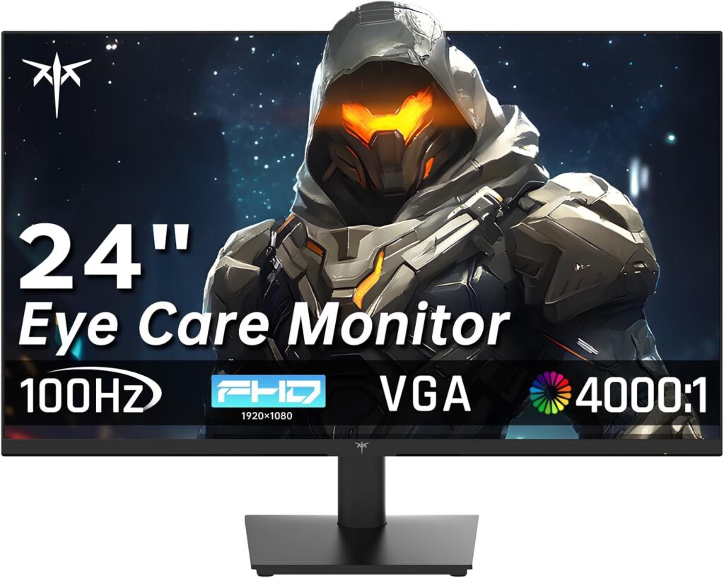 KTC 24 Inch FHD 1080P 100Hz Computer Monitor, VA Panel FreeSync PC Gaming Monitor, HDMI VGA Ports, HDR, 4000：1 Contrast, LowBlue Mode, Ergonomic Tilt Eye Care for Home Office