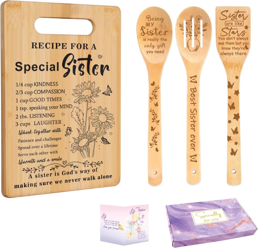 Gifts for Sister, Sister Birthday Gifts from Sisters – Unique Engraved Cutting Board Set Decorations Present, Best Friendship Soul Gifts for Women Bestie Friend
