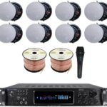 Vaiyer Home Audio System Kit – 7.2 Channel 3500 Watts Bluetooth Amplifier w/ 8 Qty of 5.25″ Frameless Ceiling Speakers 175W Each, Mic, 16 AWG 500 ft Speaker Wire & Remote for Home, Office, Restaurant