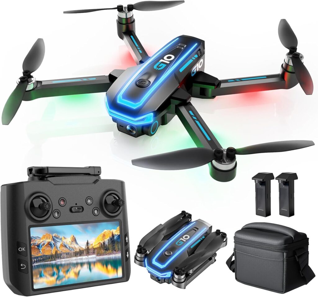 GPS Drones with 4K Camera for Adults with HD Screen on Controller and Follow Me Mode,Long Flight Time and Distance,Transmission and GPS Auto Return,G10 RC Quadcopter Easy fly for Beginner and Kids,Under 249g