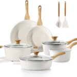 SENSARTE Nonstick Ceramic Cookware Set 16-Piece, Healthy Pots and Pans Set, Non-toxic Kitchen Cooking Set with Stay-Cool Handles, Silicone Utensils and Pot Protectors, PFAS/PTFE/PFOA Free