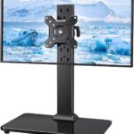 ErGear Single Monitor Stand for 13-34 inch Screens up to 44 lbs, Free-Standing Monitor Riser with 5 Height Settings, Tabletop VESA Mount with Tempered Glass Base, Max VESA 100x100mm