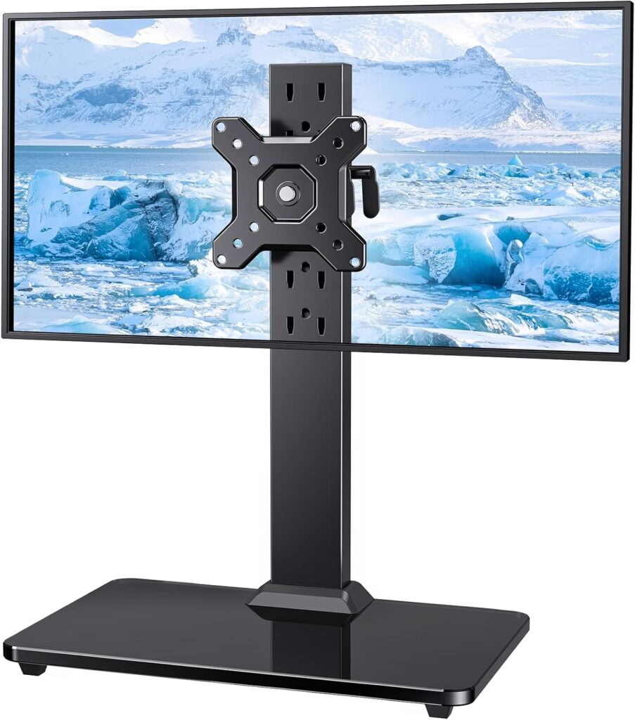 ErGear Single Monitor Stand for 13-34 inch Screens up to 44 lbs, Free-Standing Monitor Riser with 5 Height Settings, Tabletop VESA Mount with Tempered Glass Base, Max VESA 100x100mm
