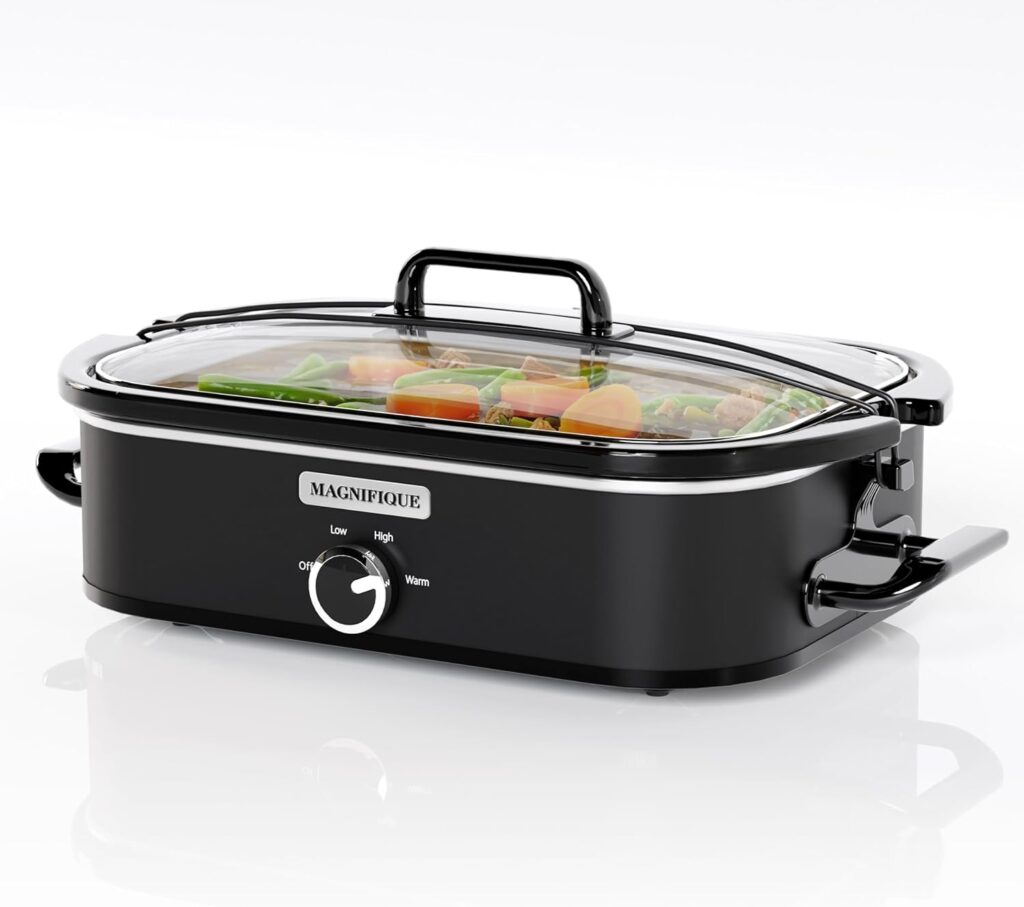 [NEW] MAGNIFIQUE 4-Quart Slow Cooker with Casserole Manual Warm Setting – Perfect Kitchen Small Appliance for Family Dinners, Dishwasher Safe Crock, Black