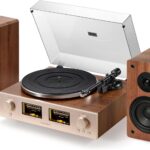 HiFire X Vinyl Record Player, Audiophile HiFi Turntables System with 100W Bookshelf Speakers,VU Meter, DSP Preamp, Support 33/45 RPM, RCA LINE in | Out