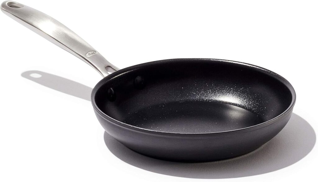 OXO Enhanced 8″ Frying Pan Skillet, PFAS-Free Ceramic Nonstick, Durable Hard Anodized Cookware, Scratch Resistant, Stainless Steel Handle, Good Grips, Dishwasher Safe, Oven safe, Black