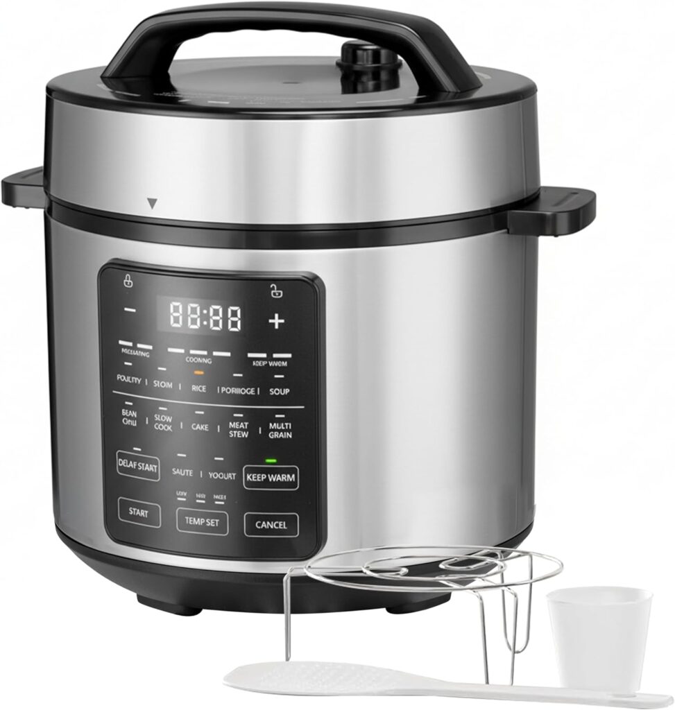 HealSmart Multi Rice Cooker 20 Cups Cooked, Non-Stick 12-in-1 Stainless Steel Electric Pressure Cooker for Yogurt Maker, Slow Cooker, Cake, Multigrain, 6QT