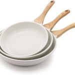 SENSARTE Nonstick Frying Pan Skillets, White Ceramic Coating Omelette Pans, Healthy Cookware Chef’s Pan, Free of PTFE & PFAS (9.5+11+12.5 Inch)