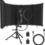 Studio Recording Microphone Isolation Shield with Pop Filter and Metal Tripod Stand, Studio Mic to PC Laptop Smartphone, Music Microphone for Recording Singing Podcasting