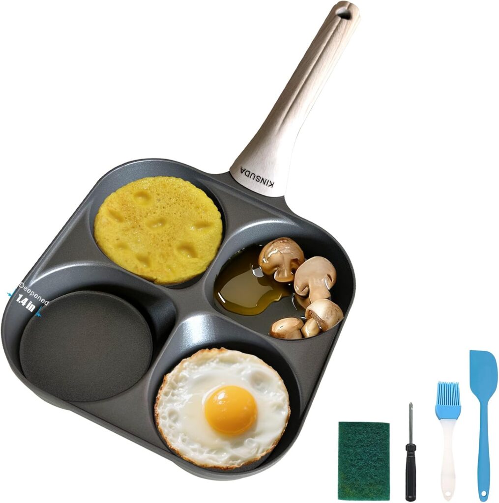 4-in-1 Titanium Divided Skillet – Non-Stick PFOA-Free, 1.42” Deep, Fast & Even Heating, 130° Angle Easy Flip, Energy Efficient & All Cooktops Compatible for Eggs, Pancakes, Bacon & Sausages