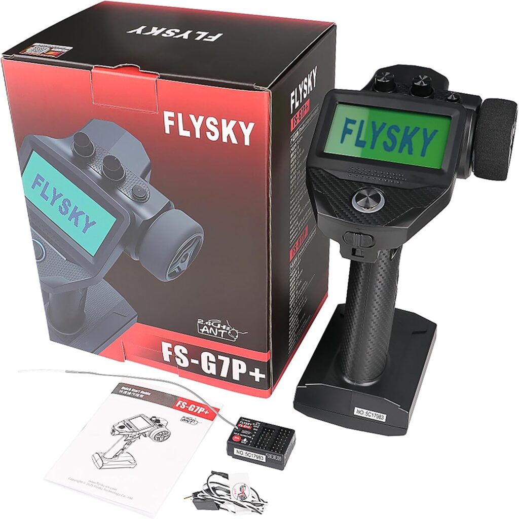 Flysky FS-G7P+ Transmitter, 2.4GHz 10CH New Upgrades FS-G7P Transmitter with FS-R11P Receiver Combo, Upgraded Memory, Foam Wheel, Lightweight, Wide-View UI, Type-C & 300m+ Range