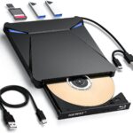 5 in 1 External Blu-ray Burner Drive, USB 3.0 & Type-C DVD/CD/Blu ray Burner Writer with SD/TF Card Reader, Supports 100GB Discs R/W for Windows, Linux, macOS (PC/Laptop/Desktop)