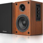 Bluetooth Bookshelf Speakers, 40W X 2 Record Player Speakers with 4″ Carbon Fiber Woofer and a 1″ Silk Dome Tweeter, Computer Speakers with BT5.3/RCA/USB-C Input for PC and TVs, Brown