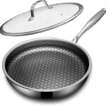 Non Stick Frying Pans with lid, 10 inch Hybrid Frying Pans Nonstick, non stick Stainless Steel Skillets, Dishwasher and Oven-Safe, nonStick Cookware, Induction Compatible Cooking Pan