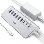 Powered USB Hub 10Gbps, intpw 9-Port USB 3.2 Hub, USB C Hub with USB A/USB C 3.2, 4 USB 3.0, 2 PD 45W Charging Ports, 65W Power Adapter and 3.3FT Cable, Aluminum USB Hub for Laptop, iPhone 16/15, PC