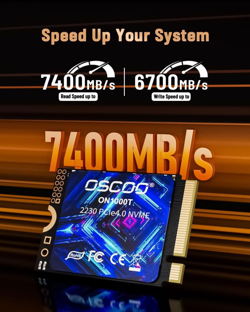 2TB M.2 2230 NVMe Gen4x4 PCIe SSD, Up to 7400MB/s, 3D NAND, Heat-Dissipation Sticker, Compatible with Steam Deck, ASUS ROG Ally, Microsoft Surface, Laptops, Mini PCs, Ultrabook