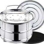 Aozita Stackable Steamer Insert Pans with Sling for Instant Pot Accessories 6/8 qt – Pot in Pot, Baking, Casseroles, Lasagna Pans, Food Steamer for Pressure Cooker, Upgrade Interchangeable Lids