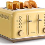 BUYDEEM DT640 Retro 4 Slice Toaster, 7 Shade Settings, Extra Wide 1.5” Slots, Stainless Steel Toaster with Bagel Muffin Defrost Reheat Function, Yellow