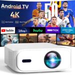 [Built-in-Apps] 4K Short Throw Smart Mini Projector with WiFi 6 and Bluetooth, Auto Keystone Outdoor Movie Projector, Big Screen Home Portable Projector for Phone/Laptop/HDMI (APP Version)
