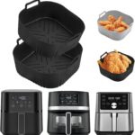 2Pack Silicone Air Fryer Liners for Instant Pot Vortex Plus 4QT、Chefman 4 QT,LYHOLKEER 7.8inch Square Air Fryer Basket Liners Reusable for 4-5QT,Dishwasher Safe,Parchment Paper Replacement Accessories