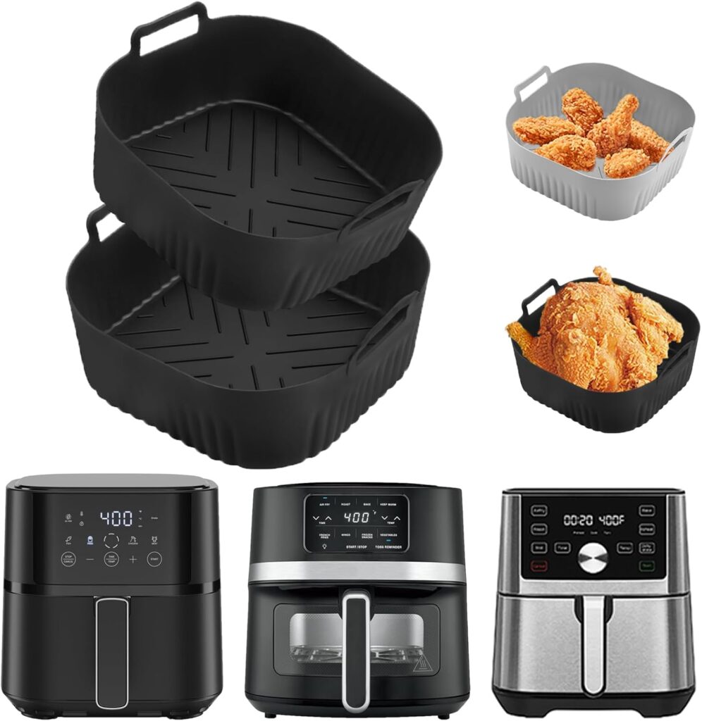 2Pack Silicone Air Fryer Liners for Instant Pot Vortex Plus 4QT、Chefman 4 QT,LYHOLKEER 7.8inch Square Air Fryer Basket Liners Reusable for 4-5QT,Dishwasher Safe,Parchment Paper Replacement Accessories
