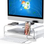 Acrylic Monitor Stand Riser Acrylic Laptop Stand Clear Computer Stand Laptop Riser with Storage Desk Organizer Accessories for Home and Office
