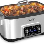 Sunvivi 8 Quart Slow Cooker Roaster Oven, 12 in 1 programmable Multi-Cooker Food Warmer with Digital Timer, Temp Control, Removable Cast Aluminum Pot & Dishwasher-Safe Tempered Glass Lid, Stainless