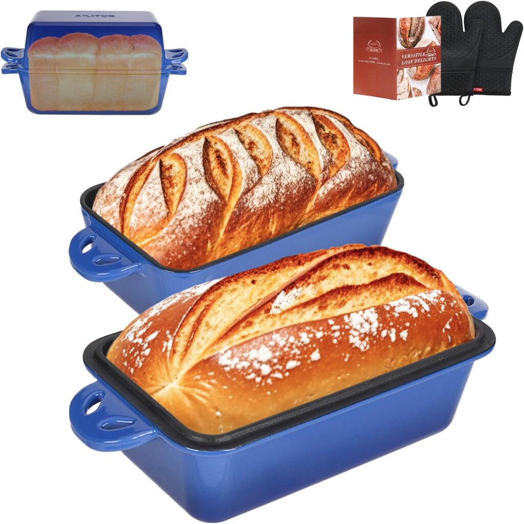 9×5 Enameled Cast Iron Loaf Pan with Lid – 2 in 1 Sourdough Bread Pan for Homemade Baking