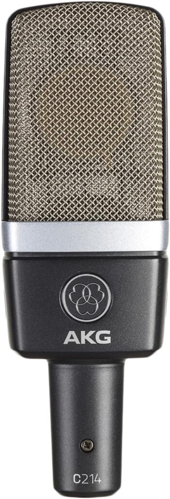 AKG Pro Audio C214 Studio Grade Professional Large Diaphragm, Single Capsule, Vocal and Instrument Condenser Microphone with Rugged Aluminum Carrying Case. XLR Connector. Gray with Gold