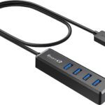 SmartQ H302S USB 3.0 Hub, 4-Port USB Expander with 2ft Long Cable, High-Speed Data Transfer, Compatible with Laptop, PC, Mac, Printer, External HDD
