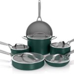 Ninja Ceramic Pro 11Piece Cookware Set, NonStick Pots & Pans Set with Glass Lids, Nontoxic, PTFE Free, Ceramic Coated, Oven Safe, All Stovetops & Induction Compatible, British Racing Green, CW39011GN