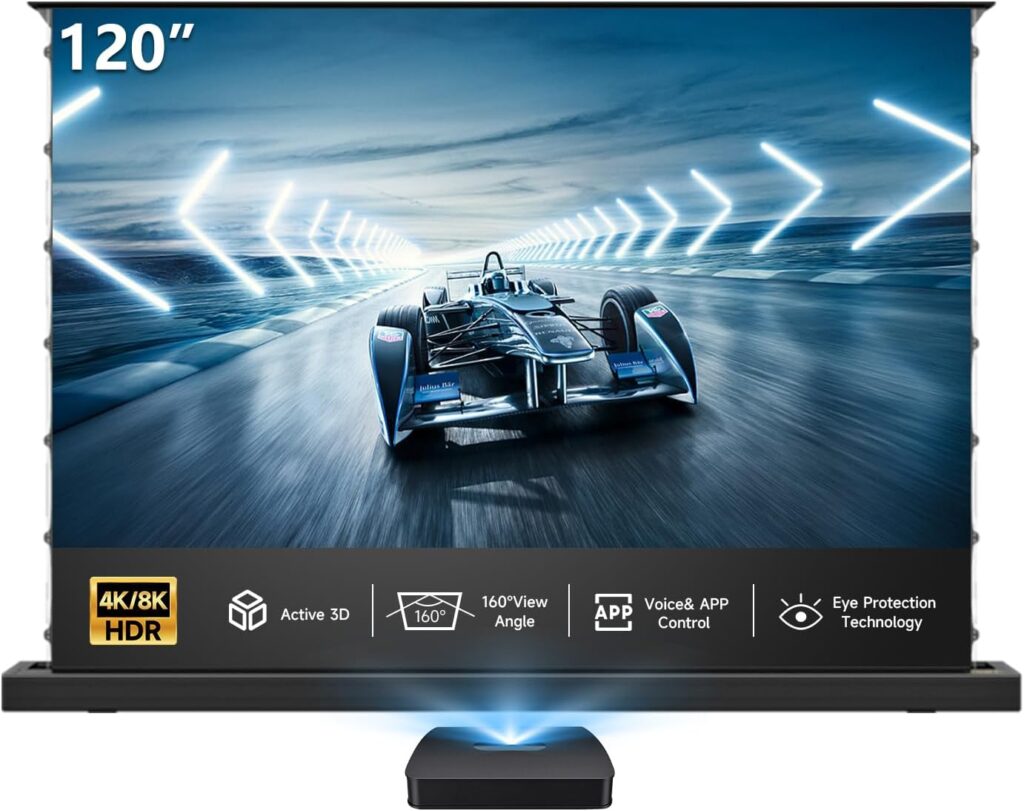 IN&VI 120″ 8K HBSI PET Motorized ALR Floor Rising Projector Screen for Ultra Short Throw Projector,Movie Screen for Home Theater,Motorized Projector Screen 4K/8K Ultra HD Active