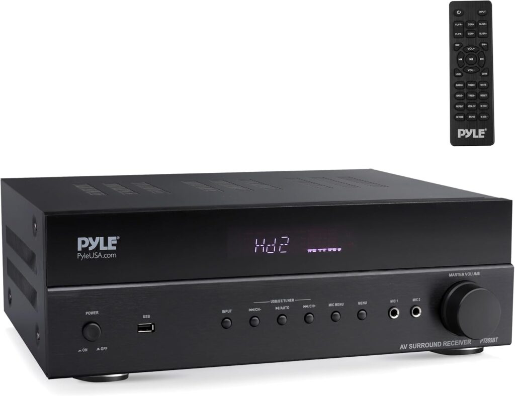 Pyle 5.2 Channel Hi-Fi Home Theater Receiver – 1000W MAX Wireless BT Surround Sound Stereo Amplifier System with 4k Ultra HD Support, MP3/USB/DAC, Ideal for Immersive Home Audio Experience