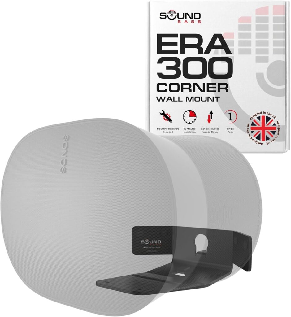 Sound Bass ERA300 Corner Wall Mount Bracket, Low Profile, Black, Single (1pc), Includes Mounting Hardware, Compatible with Sonos ERA 300 Speaker