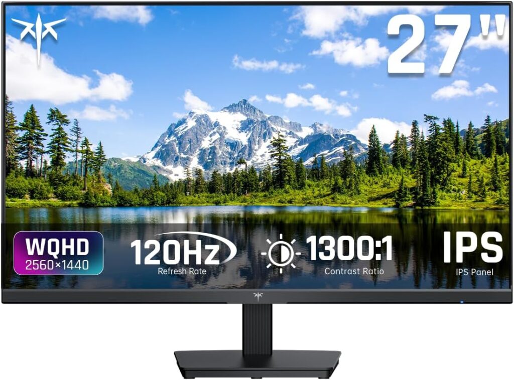 KTC 27 Inch Computer Monitor – QHD (2560 x 1440) Display, Up to 120Hz Monitor, IPS Panel, 123% sRGB, HDMI 2.0 x 2 & DP 1.4 x1, Adaptive Sync, Eye-Friendly Screen PC Monitors for Work Gaming, H27D9
