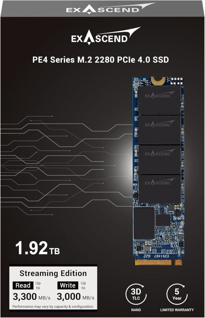 Exascend Enterprise-Grade PE4 PCIe Gen4 NVMe M.2 SSD – Up to 3270 MB/s, Internal Solid State Drive (16, TB)