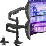 ARES WING Dual Monitor Arm Desk Mount for 17-49 Inch Ultrawide Monitors, Heavy Duty Dual Monitor Mount Holds 44 lbs, Full Motion Gas Spring Vertical Stacked Monitor Mount, 75/100 VESA Mount, Black