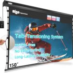 Migo 150 inch pull down projector screen, Grey Crystal Material 2.0 Gain 4K Ultra HD Projector Screen Ceiling Mount with remote for Ultra Short Throw Projector Movie Home Theater Cinema(Black Housing)