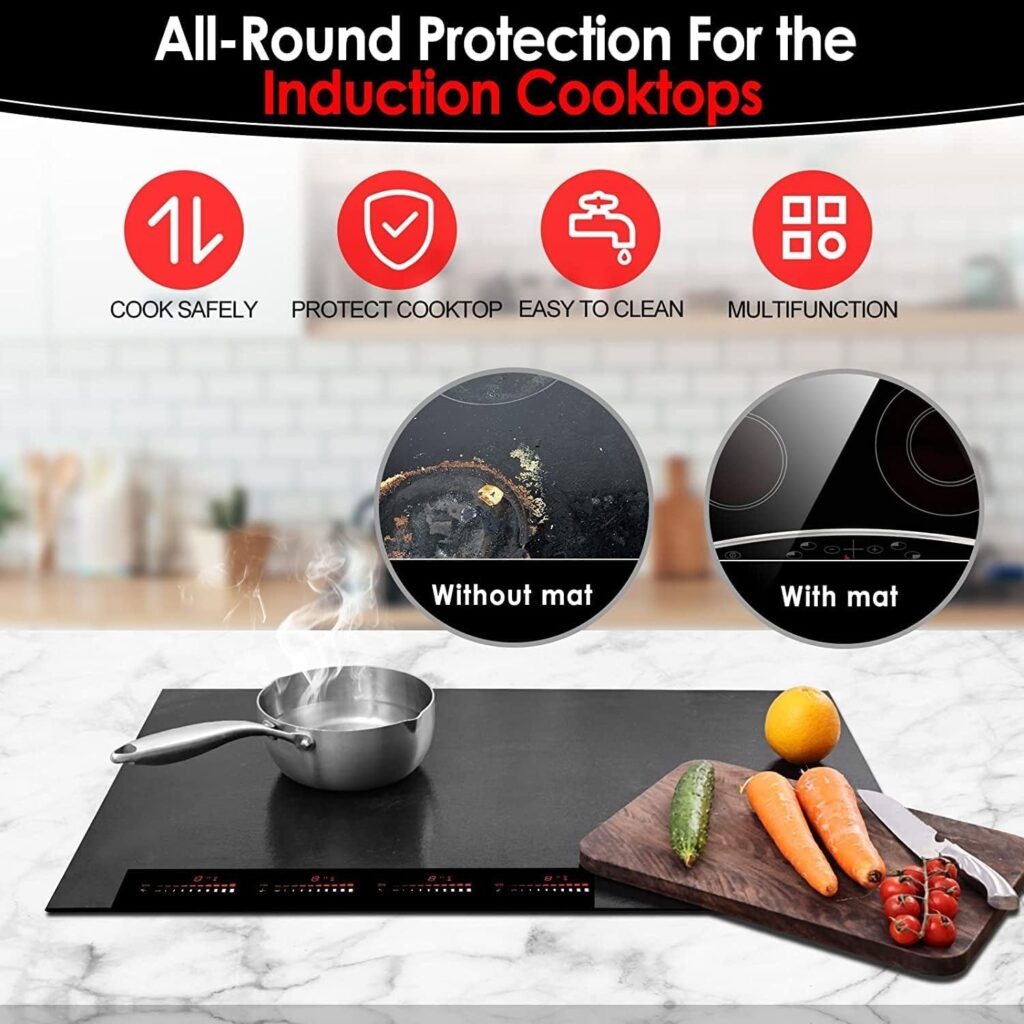 KITCHENRAKU KR Large Induction Cooktop Protector Mat, (Magnetic) Food Grade Electric Stove Burner Covers Anti-Strike&Anti-Scratch as Glass Top Stove Cover