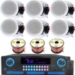 Home Theater Sound System Kit – 2000 Watts Bluetooth Amplifier w/ 6 Qty of 8″ Framed Ceiling Speakers 300 W Each, 300 ft Speaker Wire & Remote for Home, Bar, Office, Restaurant by Technical Pro