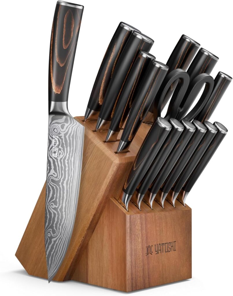 Yatoshi Professional Kitchen Knife Set, 15 Pieces, High Carbon Stainless Steel, Ergonomic Handle
