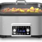 HEYNEMO 12-in-1 Programmable Slow Cooker, 8 Quart Slow Cooker with Timer, Temp Control and Auto Shut Off, Multi Cooker with Steaming Rack, Dishwasher-Safe Visual Glass Lid, Stainless Steel