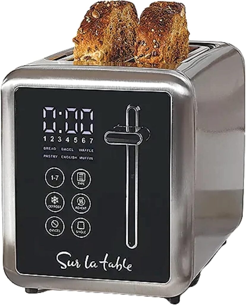 Sur La Table 2-Slice Touchscreen Toaster – Digital LED Display with 7 Browning Levels, Wide Slots for Bagels, Bread & More, Removable Crumb Tray, Safe Kitchen Appliance for Breakfast & Toasted Food