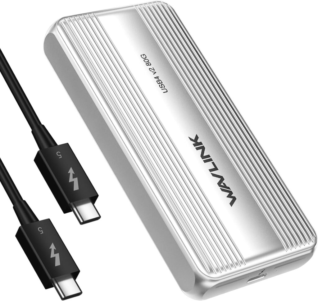 WAVLINK 80Gbps M.2 NVMe SSD Enclosure with Cooling Fan Compatible with Thunderbolt5/USB4 V2.0, Support B+M Key/M-Key NVMe 2280 SSD, Work with Mac M4 Pro