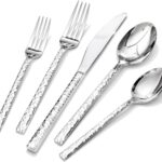 KINGSTONE 20 Piece Hammered Silverware Set, 18/10 Stainless Steel Flatware Set for 4, Cutlery Set for Home, Party, Wedding, Mirror Polished Dishwasher Safe