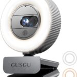 GUSGU G910 2K Quad HD Webcam for PC, with Microphone & Light & Privacy Cover, Web Camera for Desktop Computer/Laptop/MacBook, USB Streaming Camera
