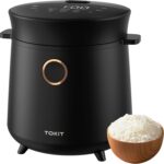 TOKIT Rice Cooker 3 Cup Uncooked/6 Cup Cooked, Nonstick Inner Pot Ceramic Rice Cooker Small,24H Timer Delay & Keep Warm, Portable 9 Preset Functions for Brown Rice, Steam, Soup, Black